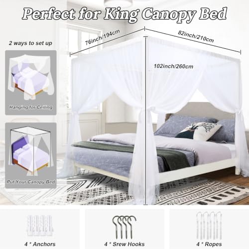 South to East Canopy Bed Curtains for King/Queen Size Bed, White