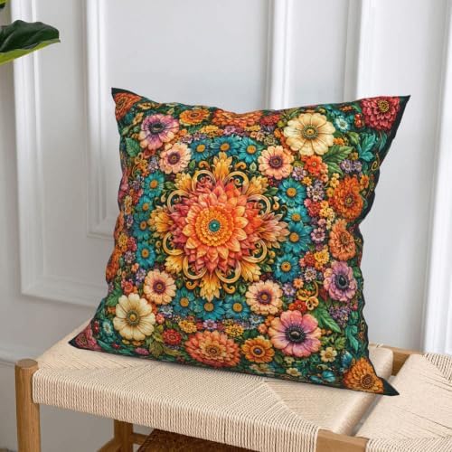 Floral Mandala Decorative Throw Pillow Covers 18x18 Inch Set of 4