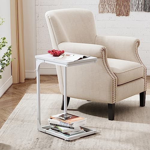 QEEIG C Shaped End Table Side Tables for Couch Set of 2, White