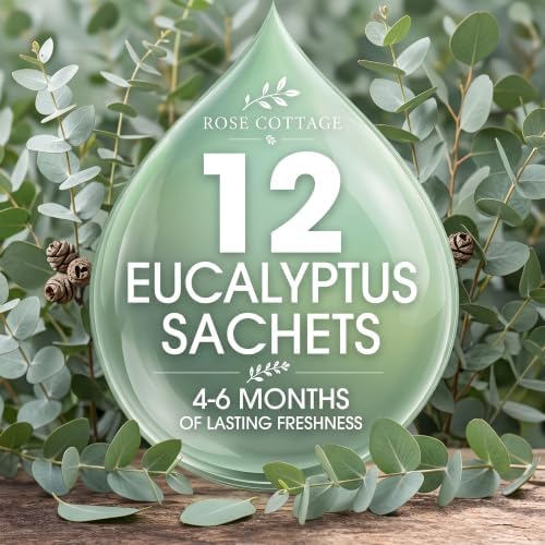 Large 12 Packs Eucalyptus Hanging Scented Sachets Long-Lasting Closet Deodorizer Air Freshener Fabric Refresher Odor Eliminator for Drawer Home Fragrance Gift Set