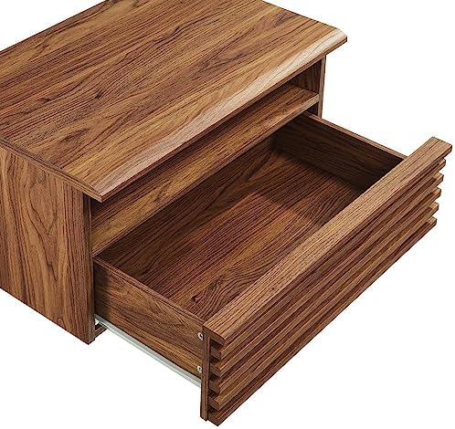 Modway Render Mid-Century Modern, Wall-Mount Nightstand, Walnut