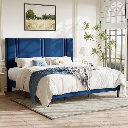 Allewie King Size Platform Bed Frame with Velvet Upholstered Headboard
