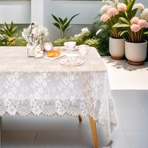 Rectangular Lace Tablecloth 5 Pieces 10FT White Table Cloth Vintage Fabric