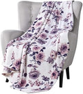 Soft Fleece Throw Blanket, Elegant Floral Roses Lavender White Pink, 50x70