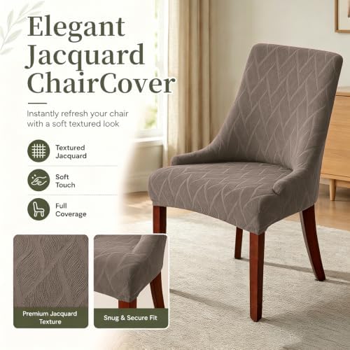 MIFXIN Wingback Side Chair Covers Dining Chair Slipcover Jacquard Stretch Sloping Armchair Protector Arm Chair Seat Cover for Dining Room Living Room Banquet Home Decor (Taupe, 4 Pcs)