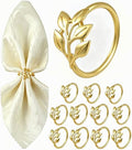 Gold Napkin Rings Set of 12, Solid Zinc Alloy Leaf Table Decor
