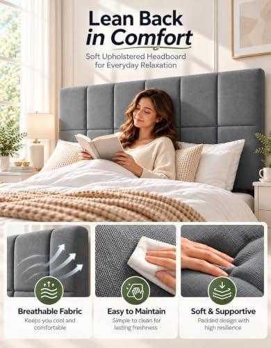 Marsail Queen Bed Frame with Headboard & 10 Inch Queen Mattress Set, Gray