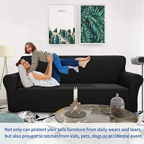 ZNSAYOTX 1 Piece Jacquard Couch Covers for 2 Cushion Couch High Stretch Loveseat Slipcover for Pets Dogs Anti Slip Love Seat Sofa Slipcover Furniture Protector (Loveseat, Black)