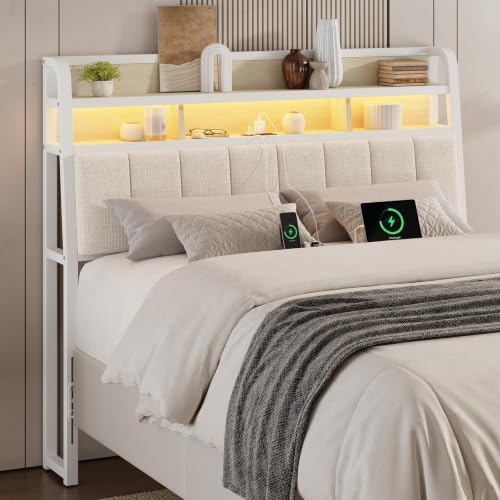 ONBRILL Ergonomic Headboard Full Size with 2-Tier Storage, Off White