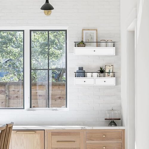Floating Shelves With Drawers Set of 2, Wall Mounted Storage for Bathroom