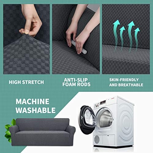 YEMYHOM Couch Cover Latest Jacquard Design High Stretch Sofa Covers for 2 Cushion Couch, Pet Dog Cat Proof Loveseat Slipcover Non Slip Magic Elastic Furniture Protector (Medium, Dark Gray)