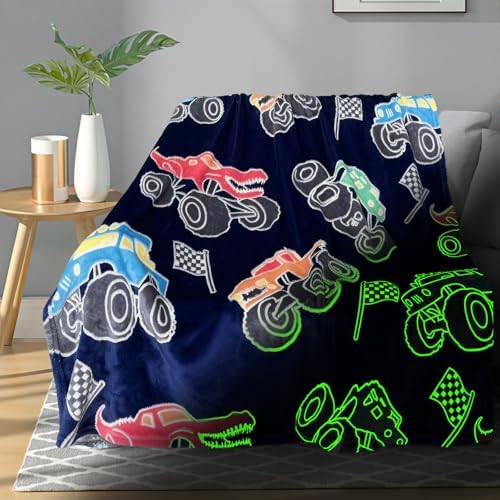 TEHALK Monster Truck Blanket for Boys/Girls/Kids/Toddler/Baby, Monster Truck Toys for Boys Age 3-12, Car Blanket for Birthday/Unique Gifts 40"x 60"