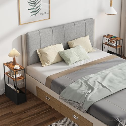 TUTOTAK Narrow Side Table with Charging Station, Slim End Table