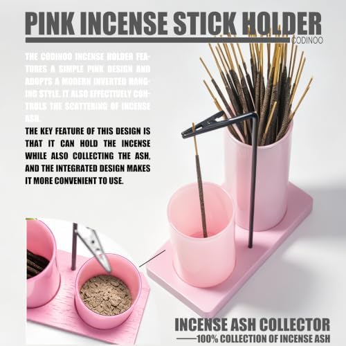 2 in 1 Incense Burner Holder for Sticks,Glass Incense Holder with Storage,Upside Down Incense Holder for Sticks with Glass Ash Catcher for Meditation Yoga Spa Room Home Decor[All Pink]