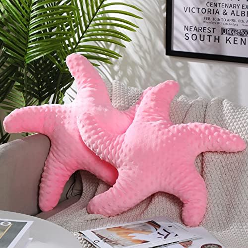 Fumete Starfish Pillow Beach Starfish Shaped Throw Pillows 20'' Stuffed Animal Cute Plush Coastal Decor Ocean Star Pillow Plush Cushion for Bedroom Living Room Sofa Couch(Pink,2 Pcs)