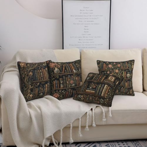 Wooden Bookself Decorative Throw Pillow Covers 18x18 Inch Set of 4