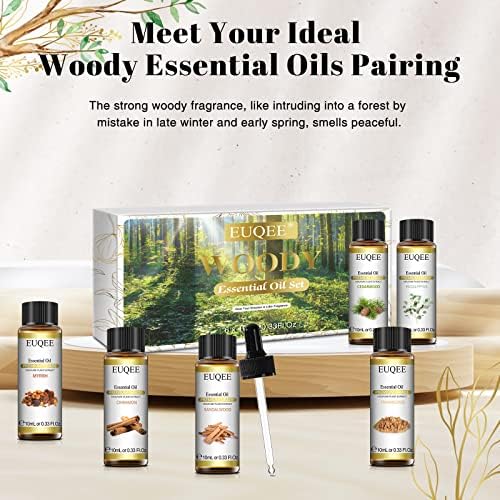 EUQEE 6PCS Woody Essential Oils Set for Diffuser, Candle Making, Massage