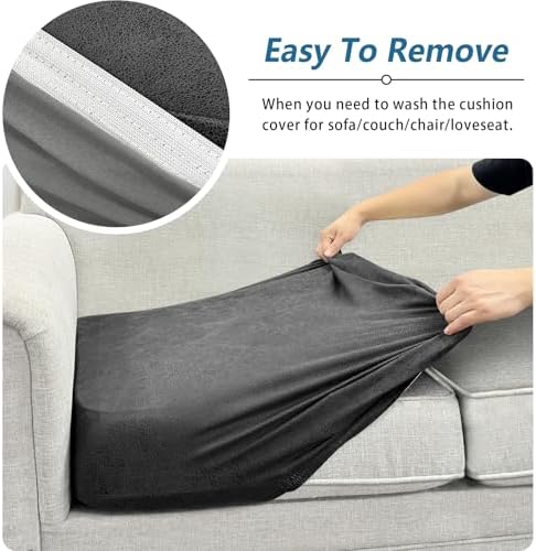 Loveseat Cushion Covers Leather-Look 2PC Stretch Love Seat Slipcover Sets for Living Room Individual Couch Seat Protector, Pet-Friendly, Non-Slip, Easy Fit - Grey