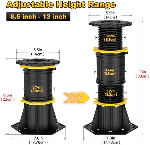 Wlrrcwdttc 2 Pcs Adjustable Height Bed Support Legs, 8.5-13 inch, Black Plastic, Bed Frame/Bed Center Slat Support, Reinforcement Parts