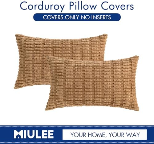 MIULEE Lumbar Corduroy Decorative Throw Pillow Covers 12x20 Brown Pack of 2
