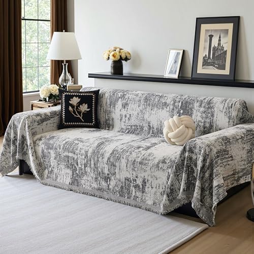 MEETSKY Boho Couch Cover for Dogs Washable Couch Sofa Protector for Love seat Sofa with Cats Friendly, Abstract Geometric Jacquard Sofa Covers Soft Modern Sofa Slipcovers, 71" X102", Deep Grey