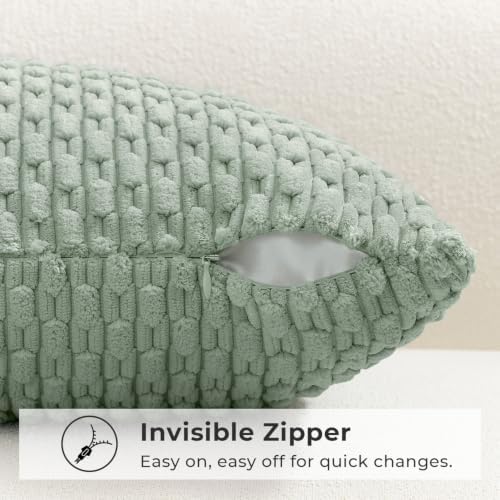Kevin Textile Soft Corduroy 24x24 Inch Pillow Covers 2 Pack, Grey Green