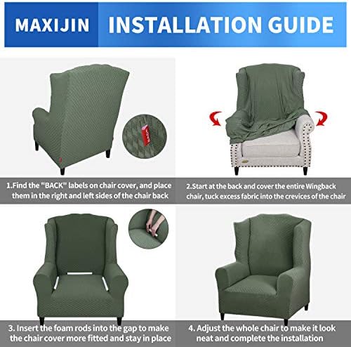 MAXIJIN Wingback Chair Covers 1-Piece Stretch Wing Chair Covers Soft Thick Wingback Armchair Slipcover Non-Slip High Back Chair Furniture Protector Washable (Wing Chair, Army Green)