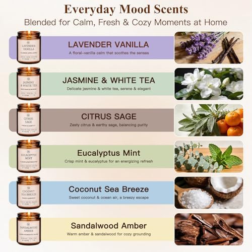 Scented Candles for Home, 6-Pack Soy Candle Gift Set, Up to 300 Hours