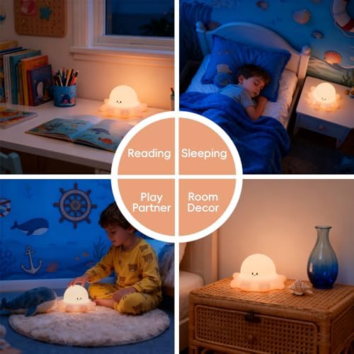 Octopus Night Light for Kids, Silicone Ocean Lamp, Under The Sea Room Decor