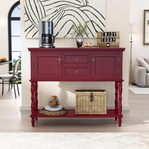 ARTPOWER Console Table with 2 Drawers, Retro Entryway Table with 2 Door