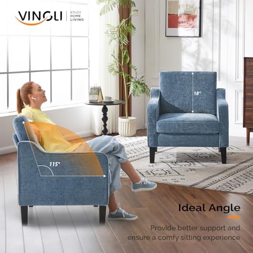 VINGLI Accent Chair, Chenille Upholstered Armchair, 380 LBS, Living Room