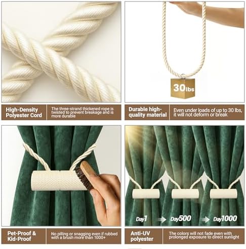 Hion Magnetic Curtain Tiebacks Beige 4pcs, Curtain Holdbacks Hooks Holders