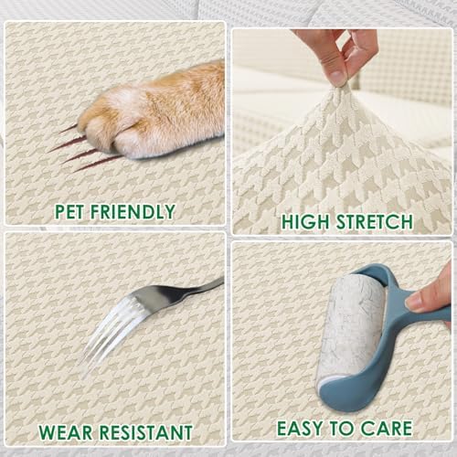 MAXIJIN Stretch Loveseat Couch Cover for 2 Cushion Couch (55"-69" Washable Sofa Slipcovers with Non-Slip Foam & Elastic Strap, Dog Cat Pet Friendly Furniture Protector (Medium, Beige)