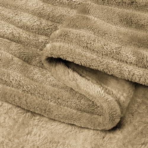 BEDELITE Ribbed Jacquard Brown Fleece Throw Blanket for Couch, 50x60 Inch