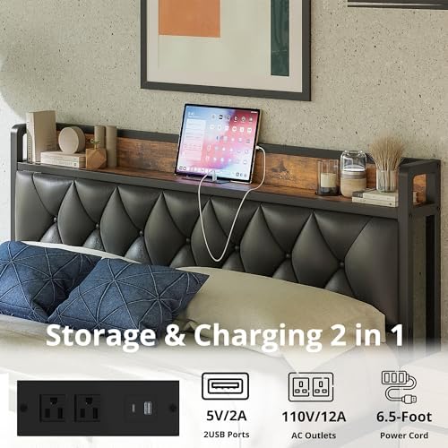 ANCTOR Twin XL Bed Frames, Storage Headboard with Charging Station
