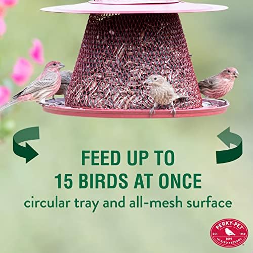 Perky-Pet Red Cardinal Wild Bird Feeder-2.5 lb Seed Capacity,Holds Up to 15 Birds Simultaneously,Metal Hanging Feeder for Outdoors,Collapsible Mesh Design,Built-In Hook&Circular Tray,C00322(Pack of 6)