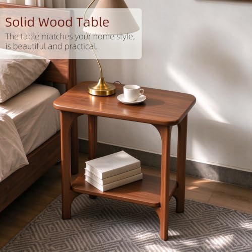 Solid Wood Walnut Small Side Table for Living Room, Bedroom
