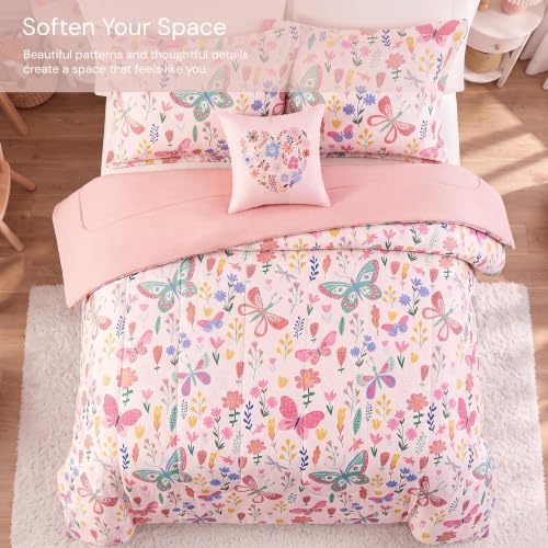 Full Size Comforter Sets for Girls-4 Pieces Pink Floral Full Bedding Sets