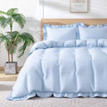 Gingham Duvet Cover King Size, 3 Pieces Soft Breathable Microfiber Plaid Duvet Cover with Zipper Closure & 2 Pillow Shams, Ruffle Farmhouse Vintage Decor, Light Blue