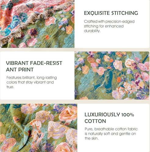 Boho Throw Blanket - Lightweight Cotton Blankets for Bed 60x80 Inch