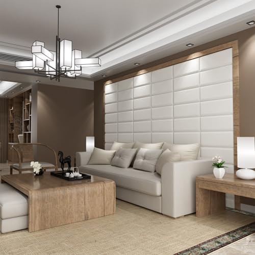 Upholstered Wall Mounted Headboard for Queen in Beige, Peel and Stick Wall Padding Panel Terry Cloth, 9 Panels Sized 9.84" x 23.62"