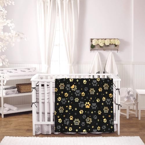Gold Dog Paw Print Fleece Throw Blanket Ultra Soft Cozy Decorative Flannel Blanket for Home Bed Couch Chair Travel 50x40in
