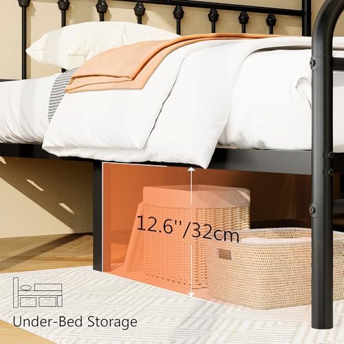 zunatu Full Size Metal Bed Frame, Victorian Style Headboard and Footboard