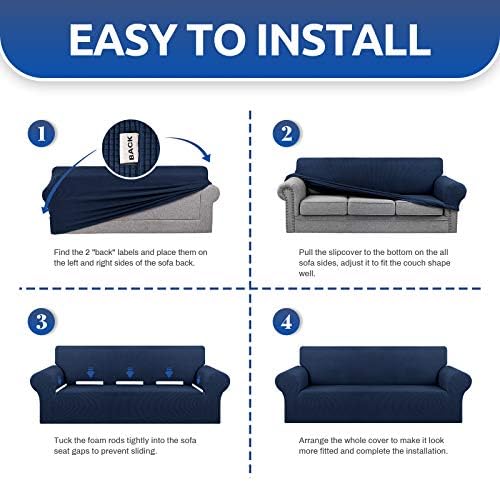 KEKUOU Stretch Oversized Couch Covers for Sofa Slipcover,Navy Blue