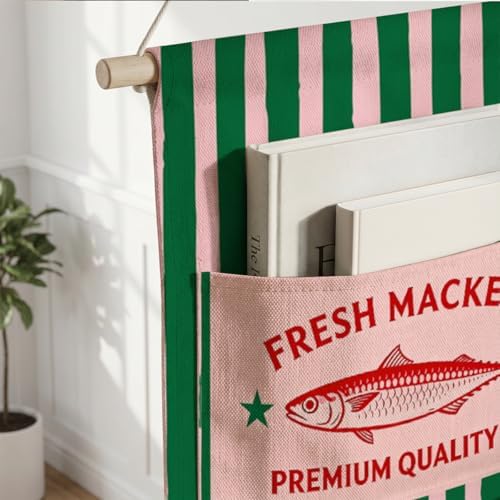 IAXIC Canvas Wall Hanging Organizer with Pockets Fish Extender Hanging Pouch Vintage Mackerel Door Closet Organizers Fabric Storage Pockets Wall Decoration