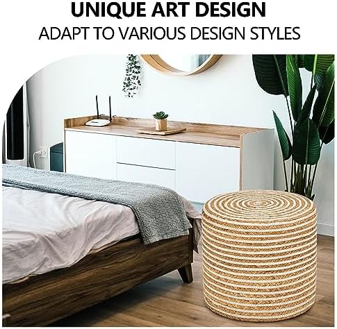 18'' Ottoman Pouf Natural Braided Poof Rustic Handweave Lounge Pouffe
