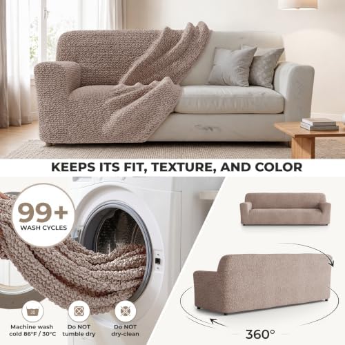 PAULATO Premium Stretch Couch Covers for Sofa - Sofa Chair Cover Washable, Dogs & Pets Friendly - Elastic Polyester Loveseat Slipcovers - Non-Slip Love Seat Couch Covers - Soft Taupe (86"-120" Wide)