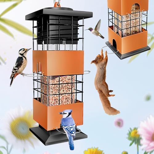Squirrel Proof Metal Bird Feeder,3.5Lb,4 Ports,Weight Activated,Easy Refill