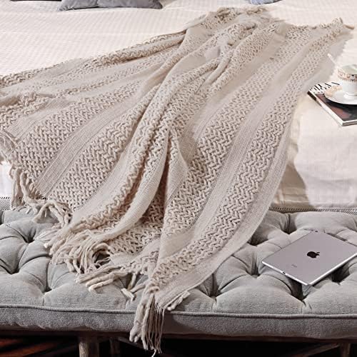 CREVENT Farmhouse Knit Throw Blanket for Couch Sofa Chair Bed Home Decoration, Soft Warm Cozy Light Weight (50''X60'' Taupe)