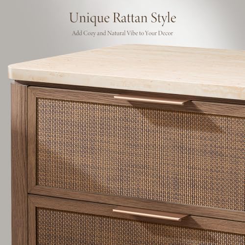 Night Stand, Rattan Nightstand with 3 Drawers